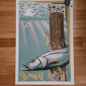 Vintage Style Snook Fish Painting Sport Fishing Poster Print