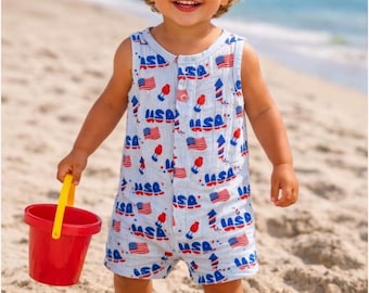 Mono corto de muselina, azul 4 de julio