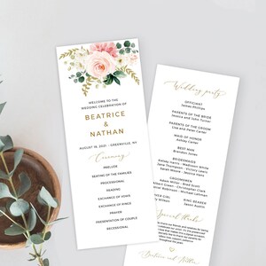 Floral Wedding Program Template: Order of Events (Digital Download, SPB)