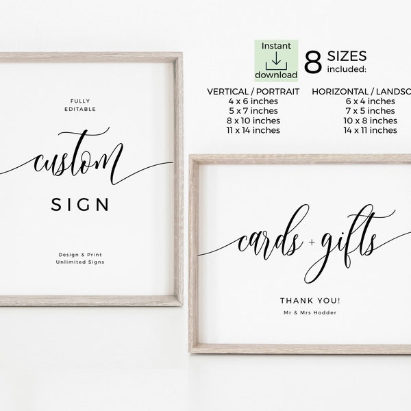 Custom Sign Template, Editable Cards and Gifts Sign, Modern Minimalist Sign Download, Templett, SPC