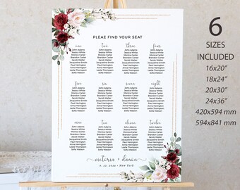 Modern Calligraphy Wedding Seating Chart Template (Digital Download, SRF)
