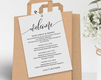 Minimalist Wedding Welcome Letter & Itinerary Template (Digital Download, SPC)