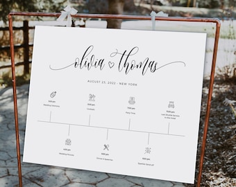 Wedding Welcome Sign Template, Printable Wedding Day Timeline with Icons, Digital Download, Templett, SPC