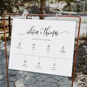 Wedding Welcome Sign Template, Printable Wedding Day Timeline with Icons, Digital Download, Templett, SPC