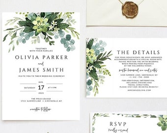 Wedding Invitation Template, Wedding Invite Suite, Digital Download, Edit with Templett, SPS