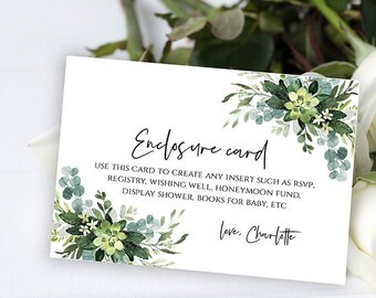 Wedding Insert Card Template, Succulent Bridal Shower or Baby Shower Insert, Create any Card, Digital Download, SPS