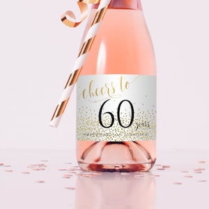 Birthday Mini Champagne Bottle Labels, Custom Wine Labels, 60th Birthday, 50th, 40th, 21st - Any Age, Instant Download