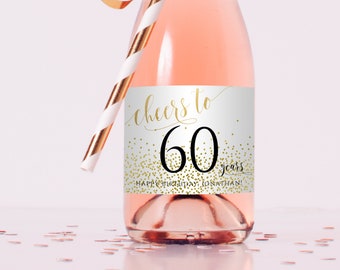 Aangepast mini-champagneverjaardagslabel: elke leeftijd, doe-het-zelfsjabloon (direct downloaden)