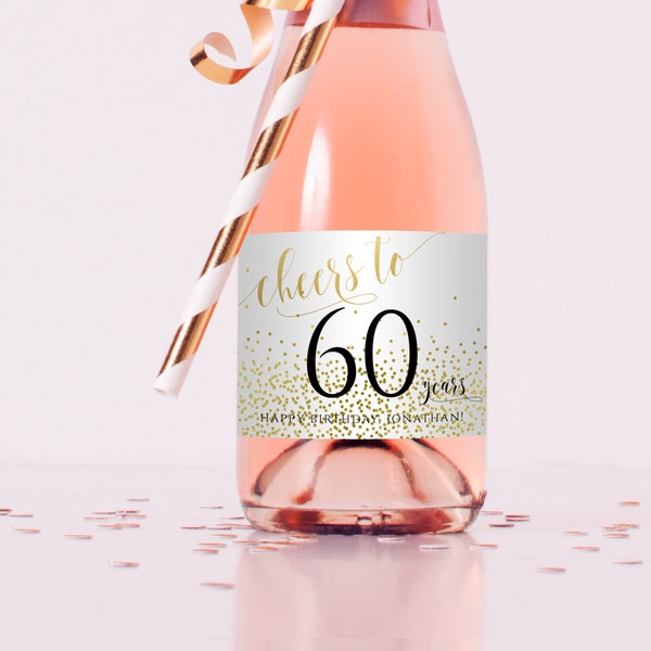 Birthday Mini Champagne Bottle Labels, Custom Wine Labels, 60th Birthday, 50th, 40th, 21st - Any Age, Instant Download