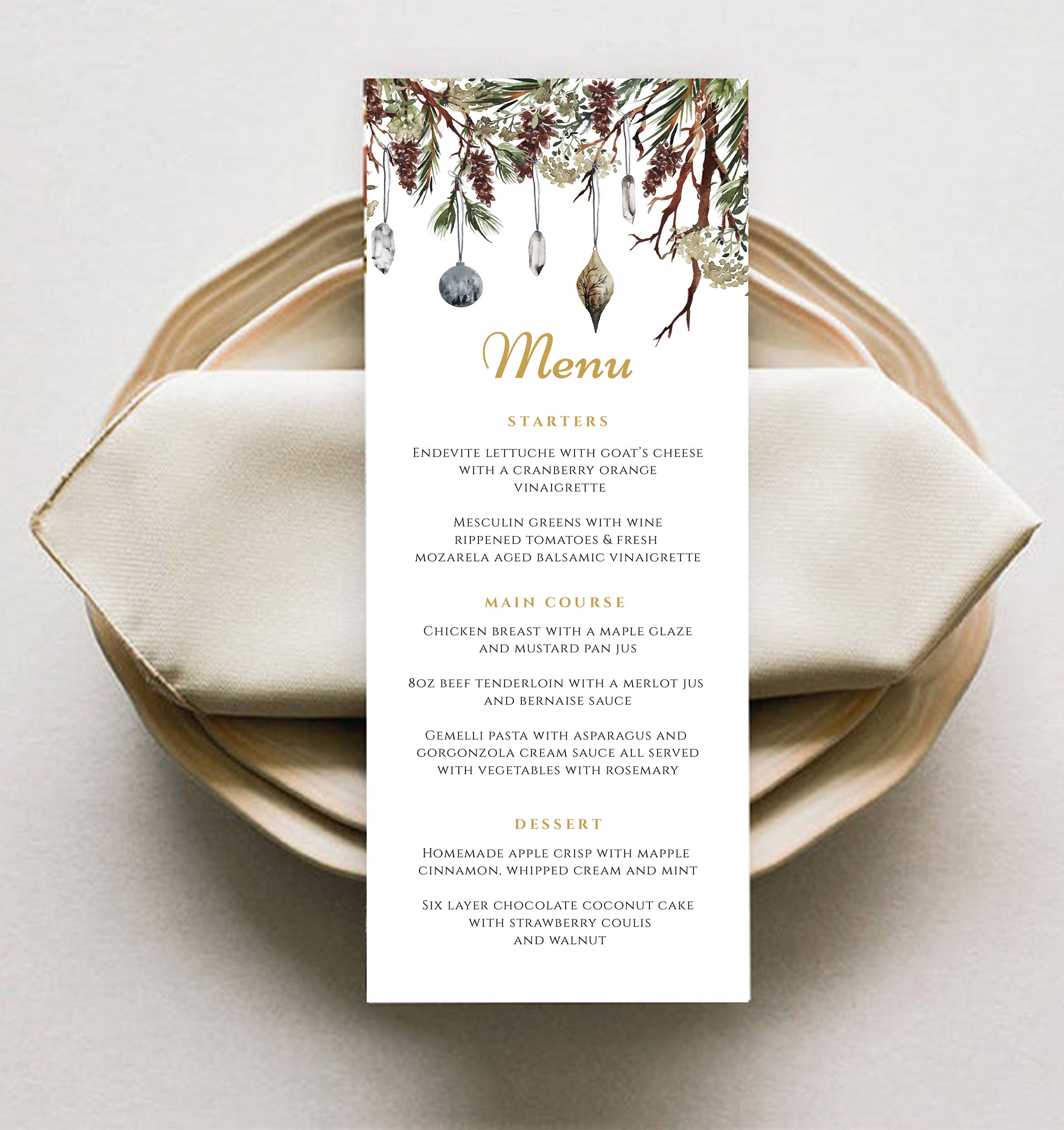 Holiday Menu Card Printable Pine Wedding Menu Christmas | Etsy
