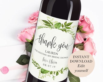 Thank You Wedding Wine Bottle Labels Favor Wine Label Editable Template Thank You Wine Label Wine Label Printable Shower Favors DIY Greenery