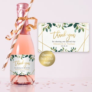 Botanische Hochzeit Mini Etiketten für Sektflaschen: Danke Gastgeschenke (Digitaler Download)
