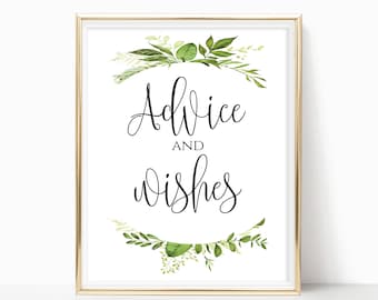 Advice and Wishes Sign Printable Wedding Sign Wedding Decor Wedding Reception Sign Advice For Bride And Groom DIY 8x10, 5x7, 4x6 Greenery