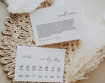 Wedding Welcome Letter + Timeline, Minimalist Itinerary, Order of Events, Editable, Templett, Instant Download, SPOM