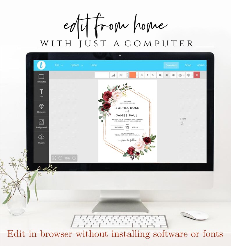 Wedding Invitation Template, Red Floral, Instant Download, Printable Invite, Edit with Templett, SRF image 3