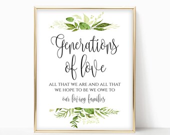 Generations of Love Wedding Sign: Greenery Printable (Digital Download)