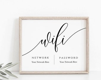 WiFi Password Sign, Editable WiFi Sign Template, WiFi Password Printable, 4x6, 5x7, 8x10, Instant Download, Templett, SPC