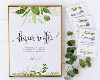 Diaper Raffle Cards Baby Shower Game Printable Diaper Raffle Sign Diaper Raffle Cards Printable, Diaper Raffle Ticket Printable, Greenery
