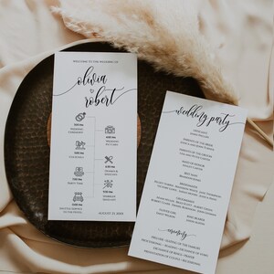 Hochzeitsveranstaltungen Kartenvorlage, Wochenend-Zeitleiste mit Symbolen, Hochzeit Willkommenstasche Hinweis, minimalistische druckbare Tagesordnung, bearbeitbar, SPC