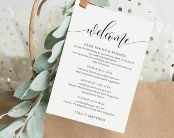 Modern Welcome Letter & Timeline Template, Minimalist Wedding Order of Events, Itinerary, INSTANT DOWNLOAD, 100% Editable Text, SPC