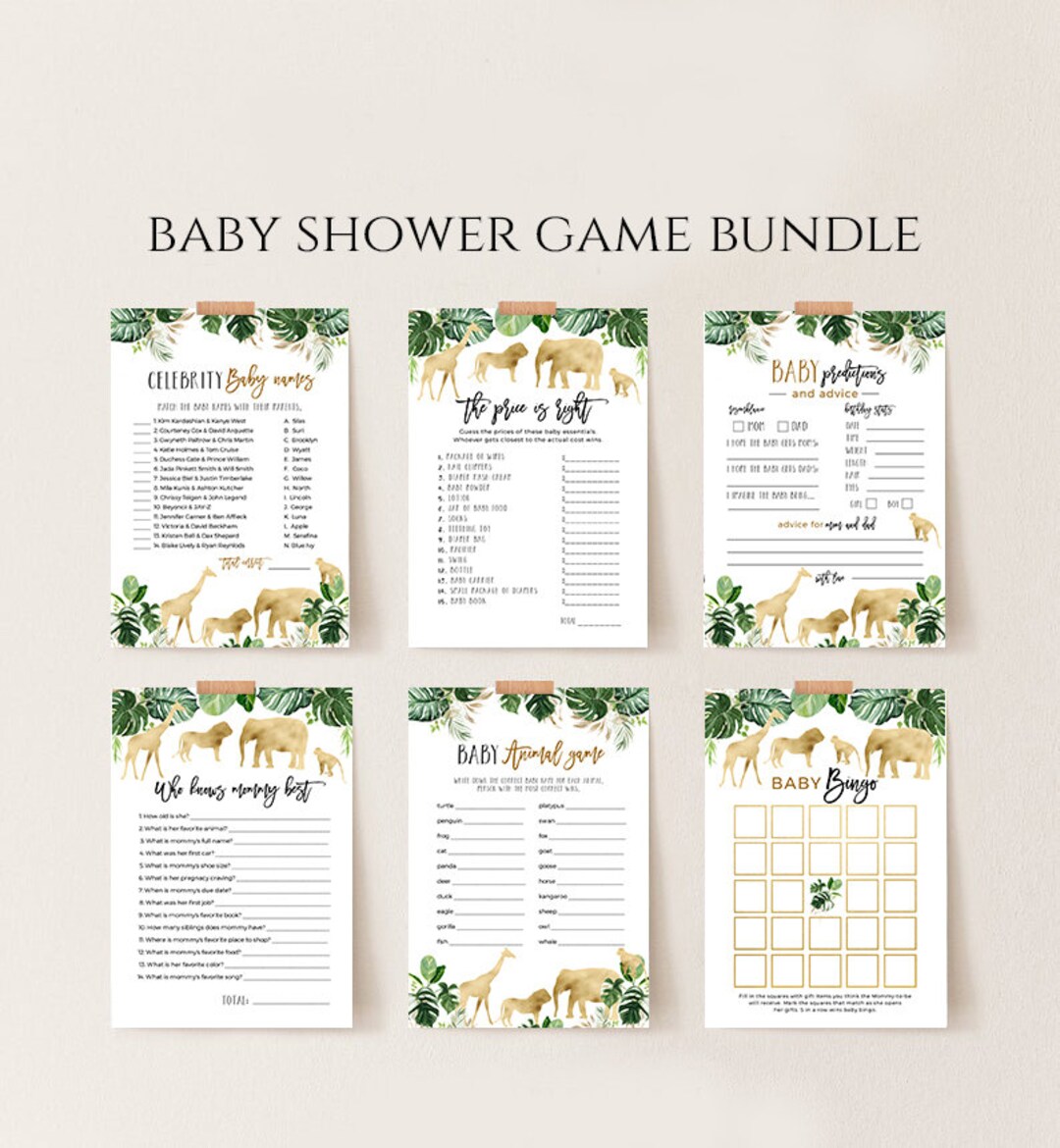 Safari Baby Shower Game Bundle, Printable Virtual / Editable Template ...