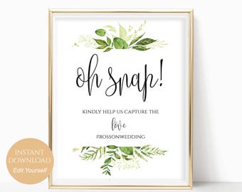 Oh Snap Hashtag Party Sign Instagram Sign Floral Wedding Hashtag Sign Social Media Sign Hashtag Sign Instant Download PDF 8x10, 5x7, 4x6