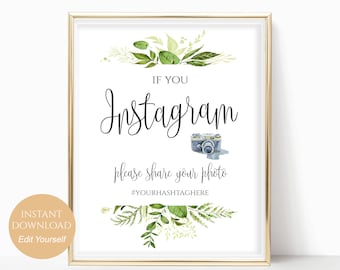 Printable Hashtag Sign If You Instagram Sign Wedding Hashtag Sign Social Media Sign Hashtag Sign Instant Download PDF 8x10/5x7/4x6 Greenery