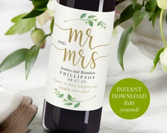 Printable Wedding Wine Labels Wine Bottle Label Wedding Wine Label Mr & Mrs Wine Label PDF Instant Download Engagement Label Printable DIY