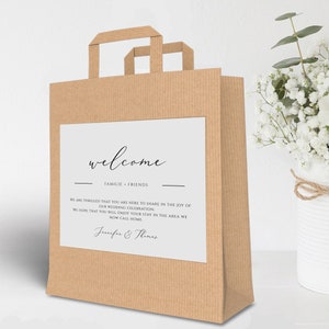 Minimalist Wedding Welcome Box Stickers, Hotel Bag for Wedding Guests, Editable, Templett, Instant Download, SPOM