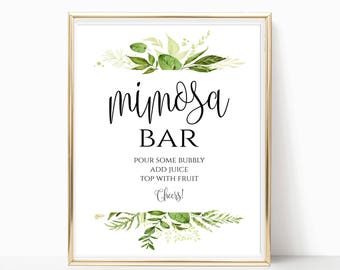 Mimosa Bar Sign: Greenery Wedding Shower Print (Digital Download)