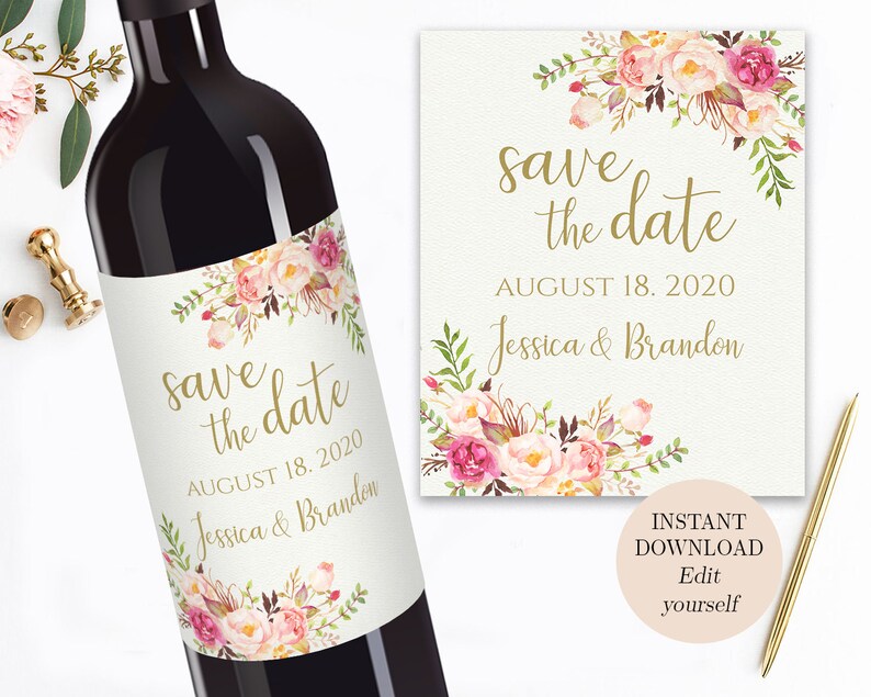 Save the Date Wine Label Printable Wedding Wine Bottle Etsy