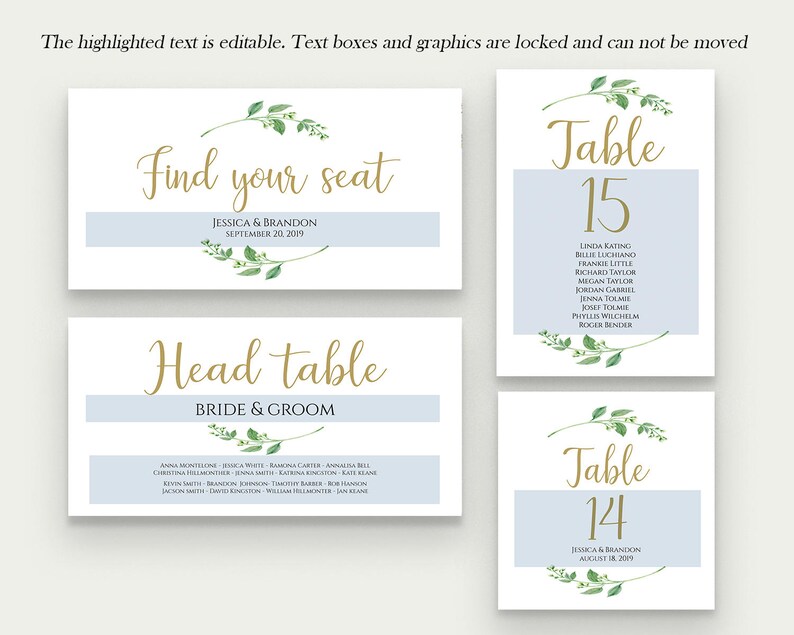 Printable Wedding Seating Template Seating Plan Wedding Seating Cards Table Cards Seating Cards Floral Seating Chart Template Jasmine image 2