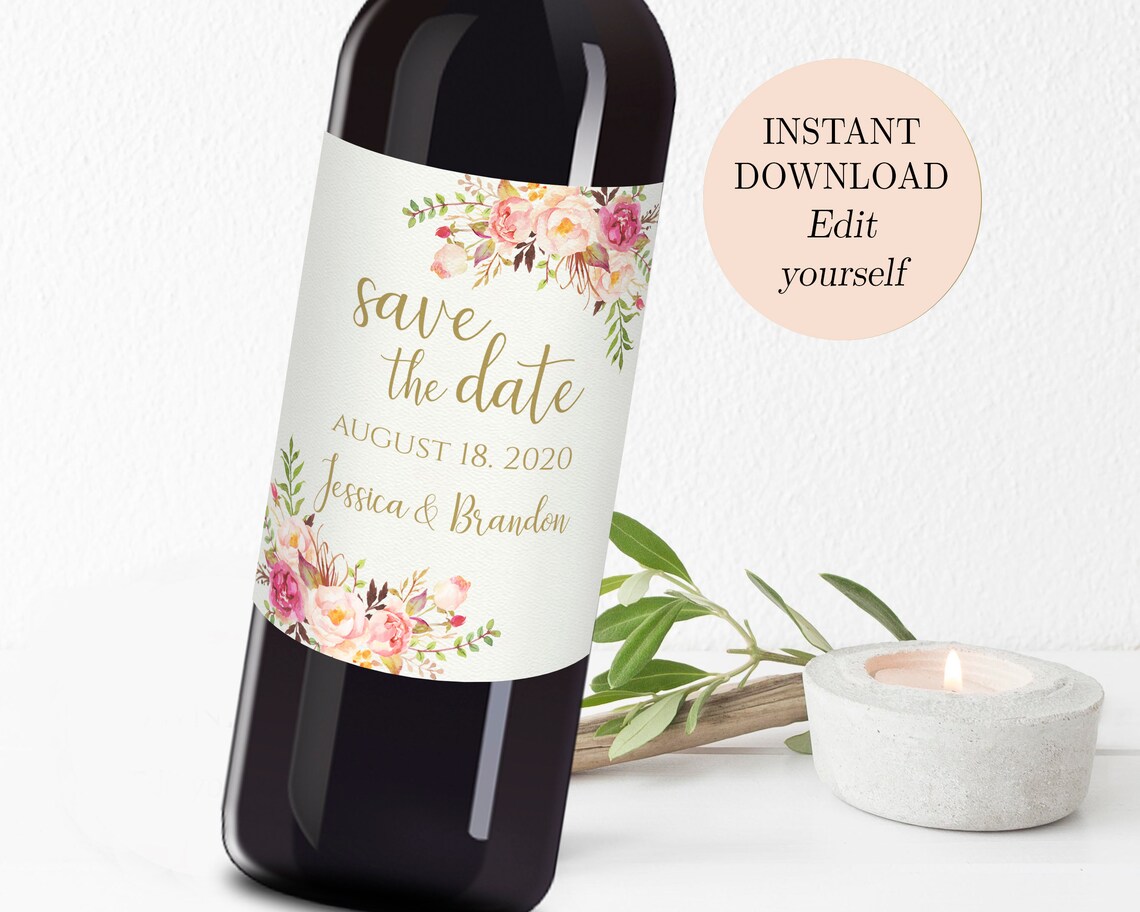 Save the Date Wine Label Printable Wedding Wine Bottle Etsy
