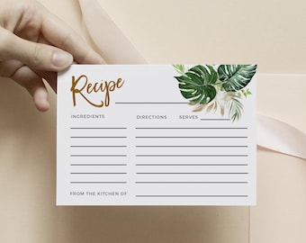 Tropical Bridal Shower Recipe Card Template (Digital Download, SPP)