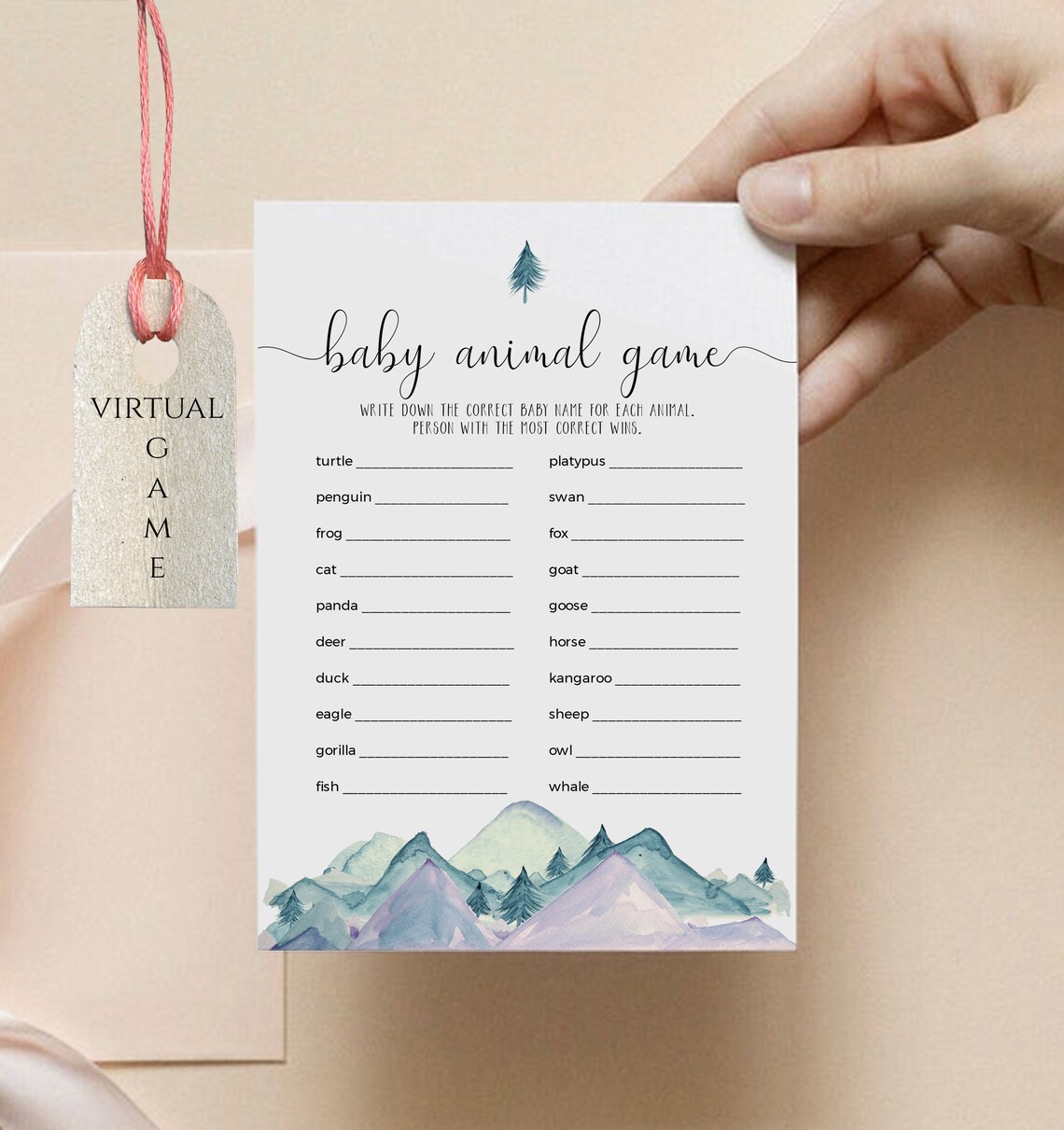 Name the Baby Animal Game Printable &amp; Virtual Baby Shower - Etsy