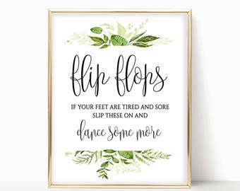 Dancing Shoes Sign Wedding Printable Dancing Shoes for Wedding Guests Dancing Feet Sign Flip Flop Sign for Wedding 8x10, 5x7, 4x6 Greenery