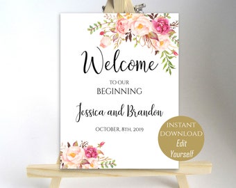 Personalized Welcome To Our Beginning Welcome Wedding Sign Printable Welcome Poster Party Board Wedding Days Sign DIY 8x10, 11x14, 18x24 PDF