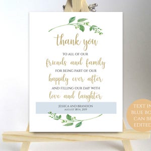 Personalized Wedding Sign Custom Wedding Sign Thank You Wedding Sign To Our Family and Friends Digital Wedding Sign 4x6, 5x7, 8x10 Jasmine image 2