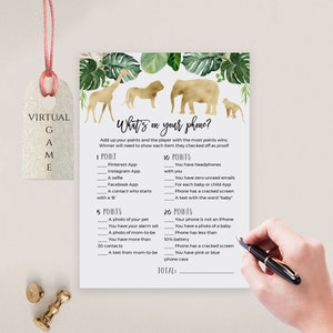 Safari Baby Shower Game: What&#39;s on Your Phone, Printable (Instant Download, SPP)
