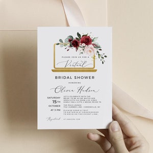 Alya Dusty Blue Floral Social Distance Bridal Shower Invite Bridal Shower by Mail Invitation Editable Instant Download