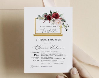 Bridal Shower Invitation Template, Red Flower Bridal Shower Invite, Instant Download, Editable, Templett, SRF