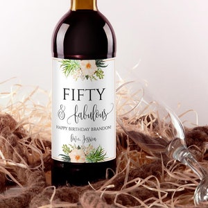 Editable Birthday Wine Label Template: Any Age, Floral Design (Digital Download)
