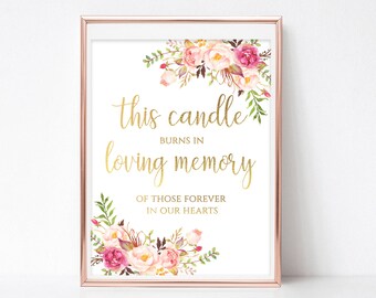 This Candle Burns In Loving Memory of Those Forever in our Hearts Floral Wedding Memorial Candle Sign In Loving Memory Sign 8x10, 5x7, 4x6