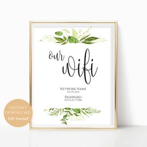 WIFI Password Sign Our Wifi Sign Wifi Password Printable Internet sign Guest Room Sign PDF Template Instant Download 8x10, 5x7, 4x6 Greenery