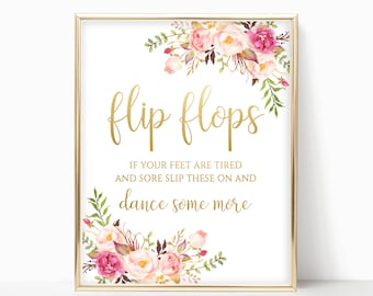 Floral Wedding Flip Flops Sign Flip Flop Sign Dancing Shoes Sign Dance Floor Sign Flip Flops For Wedding Guests 4x6, 5x7, 8x10 Pastel Blooms