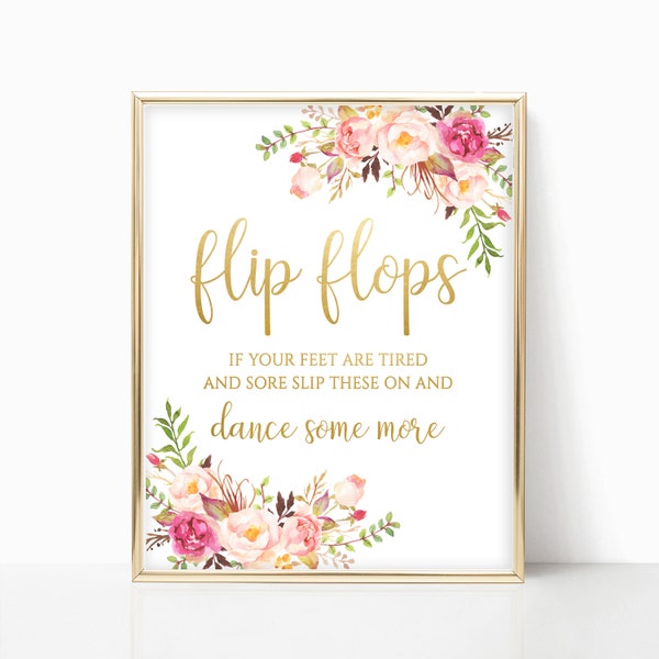 Floral Wedding Flip Flops Sign Flip Flop Sign Dancing Shoes Sign Dance Floor Sign Flip Flops For Wedding Guests 4x6, 5x7, 8x10 Pastel Blooms