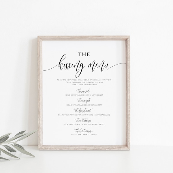 Minimalist Wedding Kissing Menu Card & Sign Template, Instant Download, Editable, Templett, SPC