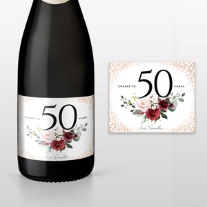 Champagne Label Printable Red Floral Birthday Labels, 50th Birthday, 40th, 21st - Any Age, Instant Download, 100% Editable, SRF