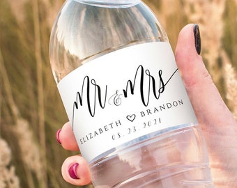 Mr and Mrs Wedding Water Bottle Label Template (Instant Download, SPC)