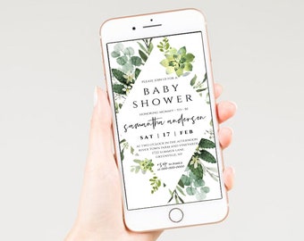 Baby Shower E Vite Greenery Baby Shower E Invite, Gender Neutral, Baby Shower E Invitation, Text Invites, Templett, SPS